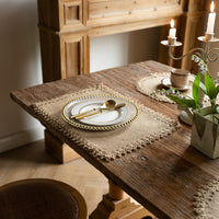Longhui bedding Rustic Linen Placemat with Lace Trim, Natural Beige, Dining Table Decor