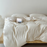 Longhui bedding White Cotton Duvet Cover, Textured Wrinkle Design