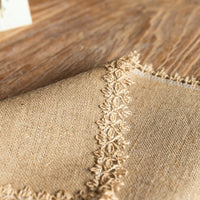 Longhui bedding Rustic Linen Placemat with Lace Trim, Natural Beige, Dining Table Decor