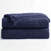 100% Cotton Navy Blue Cable Knit Throw Blanket for Couch Sofa Bed with Bonus Laundering Bag – Large 60 x 80 Thick, 3.4 LB, Dark Navy, Machine Washable, Comfortable Home Décor