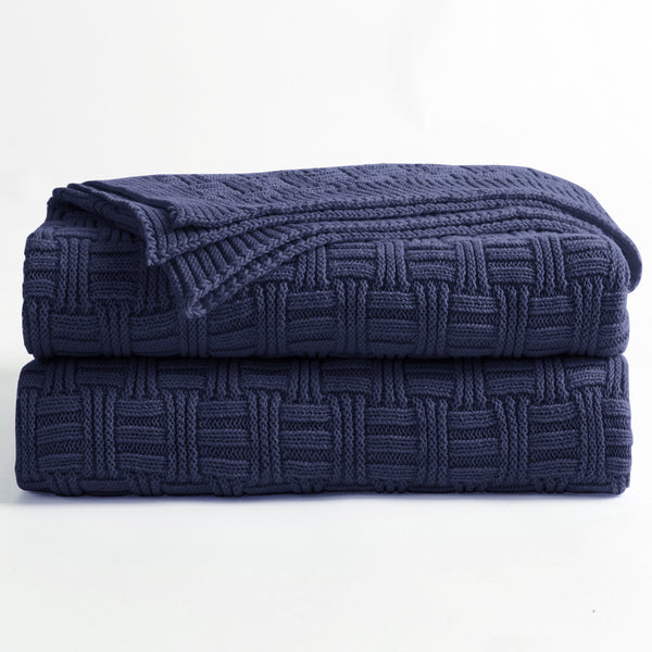 100% Cotton Navy Blue Cable Knit Throw Blanket for Couch Sofa Bed with Bonus Laundering Bag – Large 60 x 80 Thick, 3.4 LB, Dark Navy, Machine Washable, Comfortable Home Décor