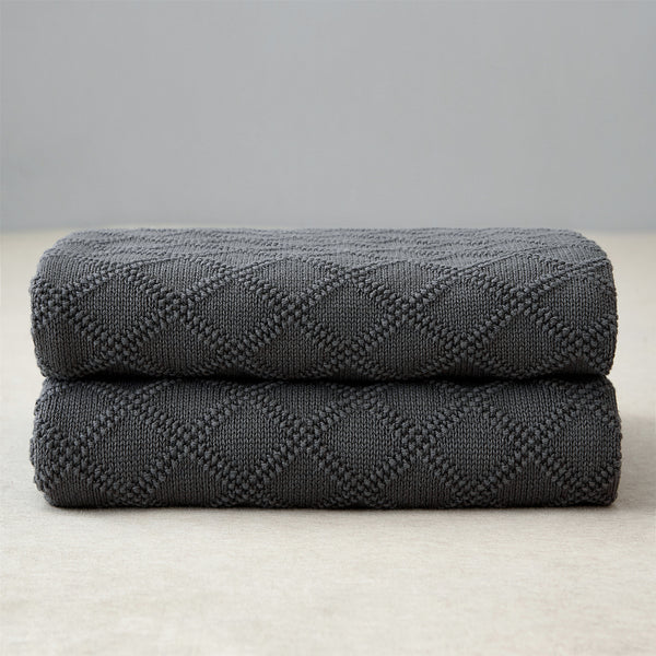 Longhui bedding Charcoal Grey Cotton Knit Throw Blanket for Couch Sofa Bed - Home Decorative Soft Cozy Sweater Woven Fall Cable Oversize Knitted Blankets - Dark Gray 3.4 pounds 60 x 80 Inch