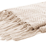 Longhui bedding Fringe Knit Cotton Throw Blanket, 50” x 63” Decorative Knitted Cover with 6” Tassels, Bonus Laundry Bag – 3.12lb Weight, Cream
