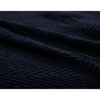 Fringe Knit Cotton Throw Blanket, 50” x 63” Decorative Knitted Cover with 6” Tassels, Bonus Laundry Bag – 3.12lb Weight, Navy blue