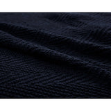 Fringe Knit Cotton Throw Blanket, 50” x 63” Decorative Knitted Cover with 6” Tassels, Bonus Laundry Bag – 3.12lb Weight, Navy blue