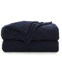 Longhui bedding Navy Cotton Knit Throw Blanket for Couch Sofa Bed - Home Decorative Soft Cozy Sweater Woven Fall Cable Oversize Knitted Blankets - 3.4 pounds 60 x 80 Inch