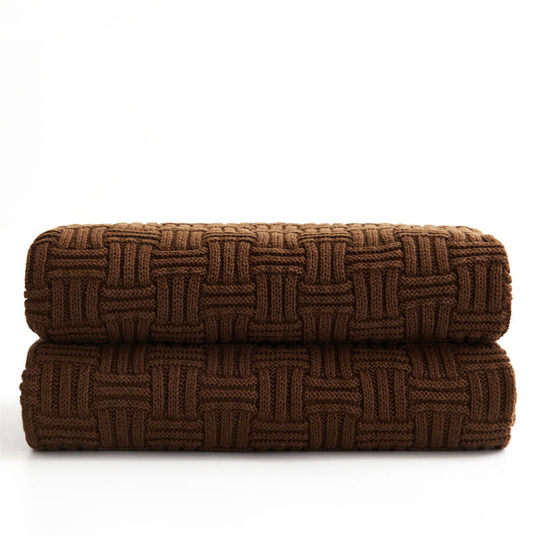 Longhui bedding Dark Brown Cotton Knit Throw Blanket for Couch Sofa Bed - Home Decorative Soft Cozy Sweater Woven Fall Cable Knitted Blankets - 3.4 pounds 60 x 80 Inch