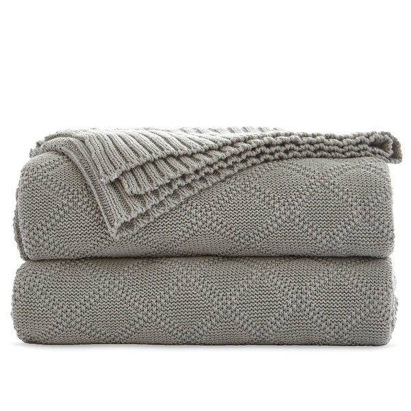 100% Cotton Grey Cable Knit Throw Blanket for Couch Sofa Bed with Bonus Laundering Bag - Large 60 x 80 Thick, 3.4 LB, Gray Color, Machine Washable, Comfortable Home Décor