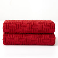 100% Cotton Red Cable Knit Throw Blanket for Couch Sofa Bed with Bonus Laundering Bag - Large 60 x 80 Thick, 3.4 LB, Machine Washable, Comfortable Home Décor