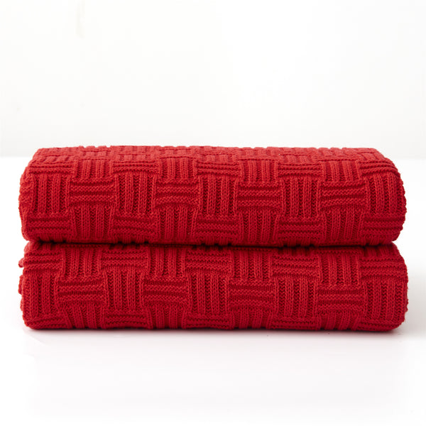 100% Cotton Red Cable Knit Throw Blanket for Couch Sofa Bed with Bonus Laundering Bag - Large 60 x 80 Thick, 3.4 LB, Machine Washable, Comfortable Home Décor